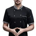 thumbnail image 2 of Chef manga corta malla transpirable resistente a altas temperaturas diseño de botones fácil lavado algodón hombres cocinar camisa negro L, 2 of 12