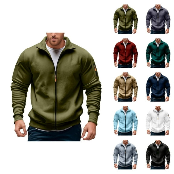 Men's Zip Up Sweatshirt 2025 Fall Winter Long Sleeve Stand Collared Casual Plain Jacket Coat Outerwear