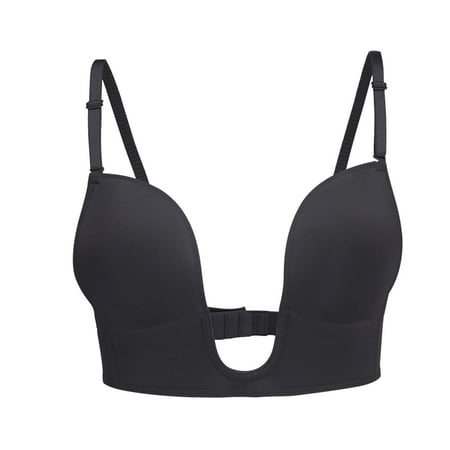 REORIAFEE Sexy Uplift Bra for Women Low Back Bra Lifting Deep U Shaped Backless Bra With Clear Straps Black M/B