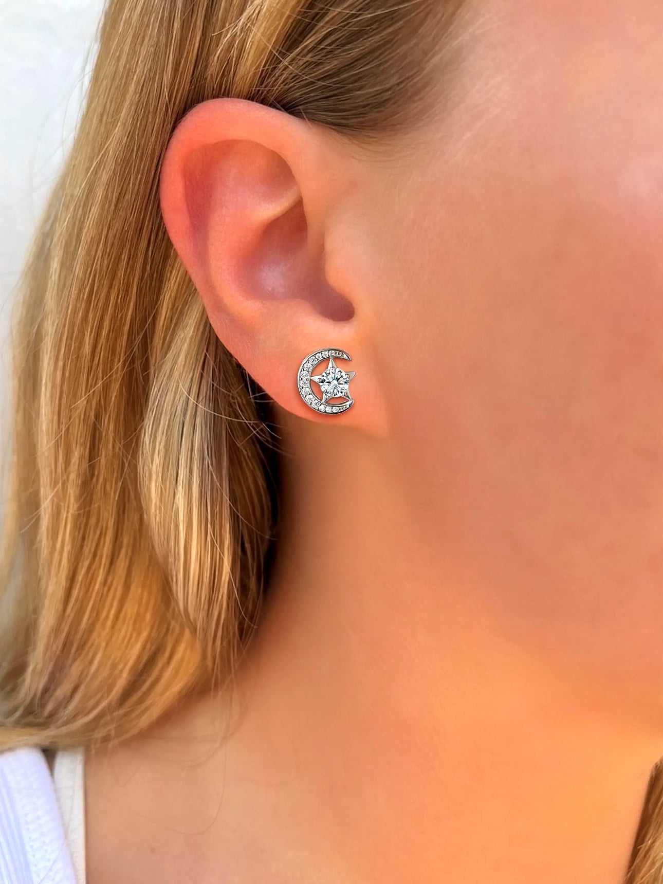 Suplight Sterling Silver Moon Star Earrings Cubic Zirconia Birthstone Jewelry Gift for Women
