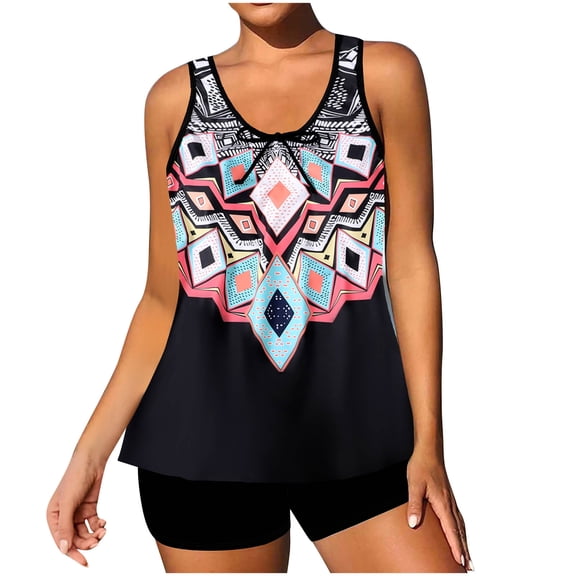 Tnhcen Women's Plus Size Swimsuit Classic Basic Tankini Set Printed High Waisted Bikini Bottoms Tummy Control Swimwear Beachwear S - 5XL