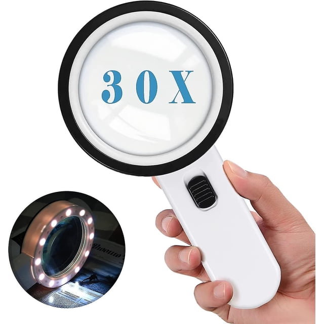 Lupa iluminada, lupa con luz, lupa grande de mano 30x 12 lupa led Afortunado Sencillez