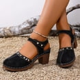 thumbnail image 4 of Rokment Women's Closed Toe Dressy Sandals Vintage Casual Studded Suede Ankle Strap Platform Chunky Block High Heels Clogs Mules Comfortable Orthotic Walking Dress Summer Shoes for Beach Black Size 6, 4 of 6