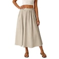 thumbnail image 2 of ZHOGXU Women'S Skirt Summer Elastic Waist Solid Color A Line Flowy Elegant Comfortable Mid Length Skirt For Everyday Wear,Beige,L, 2 of 7