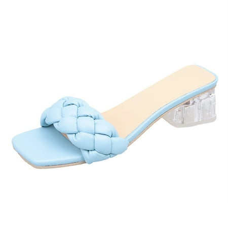 

Open Toe Sandals with Square Toe Braided Heeled Sandals Lightweight for Summer 36 Black