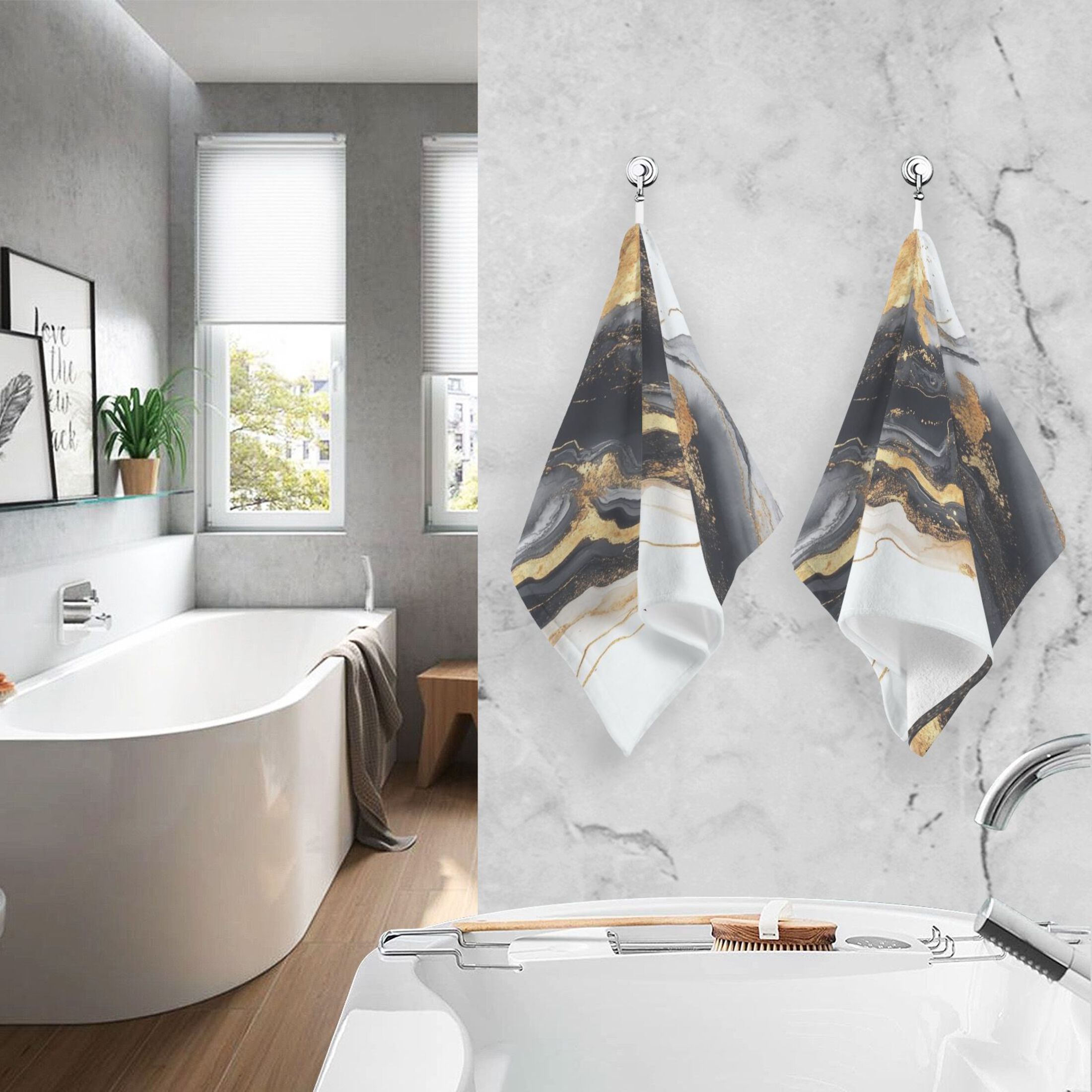 Cotton Towel Two-Piece 16x28 Inch One Sizex2 Face Towel Set Towel Set Cotton Hand Bath Towel Bathroom Beach Black Marble