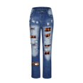 thumbnail image 2 of Vedolay Bell Bottom Jeans for Women Drawstring Elastic Waist Casual Baggy Jeans with Pockets,Orange L, 2 of 3