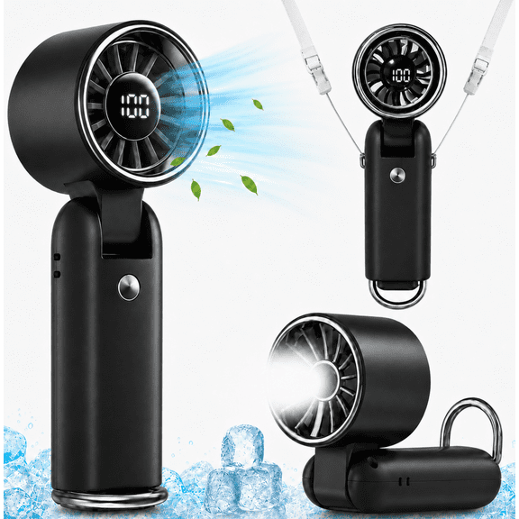 Mini Handheld Portable Fan, 3 IN 1 5000mAh Rechargeable Outdoor Personal Fan with Flashlight, 180° Adjustable, 100 Speed, Small Air Turbo Personal Fan for Outdoor Indoor, Travel, Beach, Black