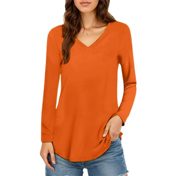 REDARER Womens Tops,Women's V Neck Solid Color Long Sleeve T Shirt,Cute Tops for Women,Size:L