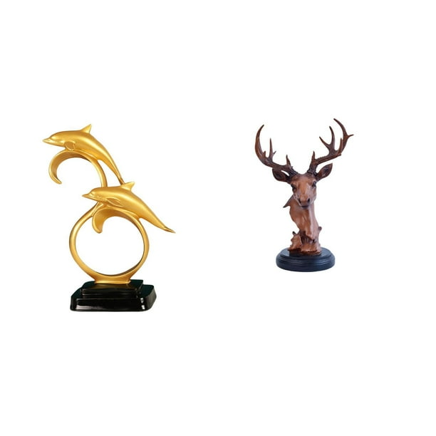 Figura de delfín,Colección de adornos de escritorio con figuras de delfines,Figura de cabeza de ciervo,Adorno de cabeza de ciervo,estatua de animal decorativa,Figura de cabeza de ciervo para