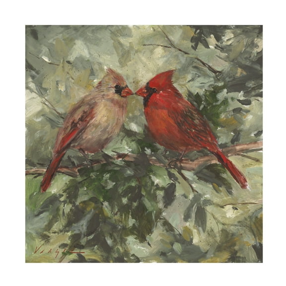 Trademark Fine Art Mary Miller Veazie Kissing Cardinals Canvas Wall Art - 24x24