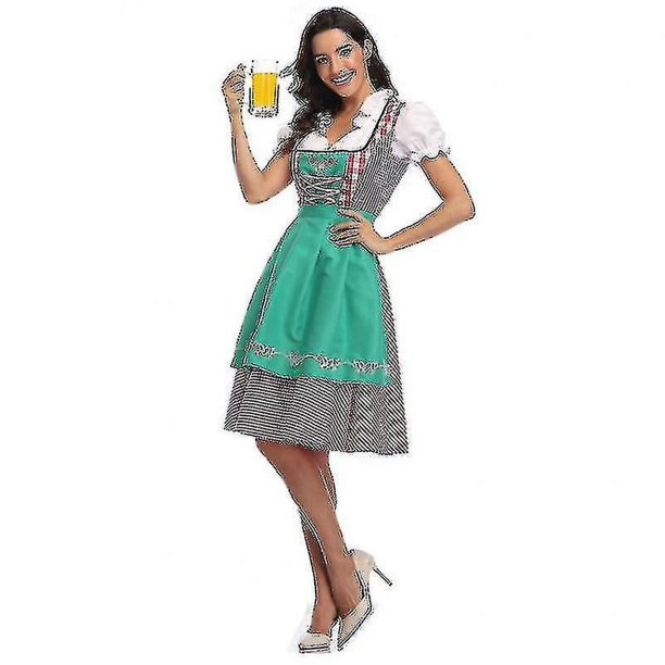 Vestido tradicional alemán a cuadros de alta calidad, traje Dirndl de Oktoberfest, traje para mujeres adultas, fiesta de lujo de Halloween