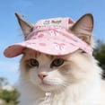 thumbnail image 4 of Pet Sun Protection Hat with Ear Holes, Cute Cat Small Dog Visor Cap for Outdoor Sunshade, Adjustable Breathable Canvas Headwear for Daily Walking Traveling, Floral Pattern, Light pink, L, 4 of 4