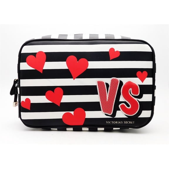 Victoria's Secret VS black and white striped with red hearts Cosmetic Bag