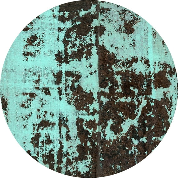 Ahgly Company Machine Washable Indoor Round Abstract Turquoise Blue Modern Area Rugs, 7' Round