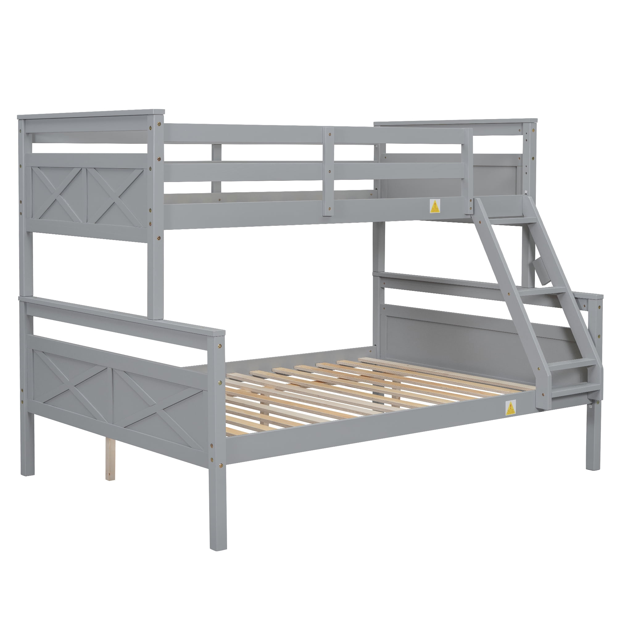 MAYEERTY Twin over Full Bunk Bed with ladder, Safety Guardrail, Perfect for Bedroom, Gray