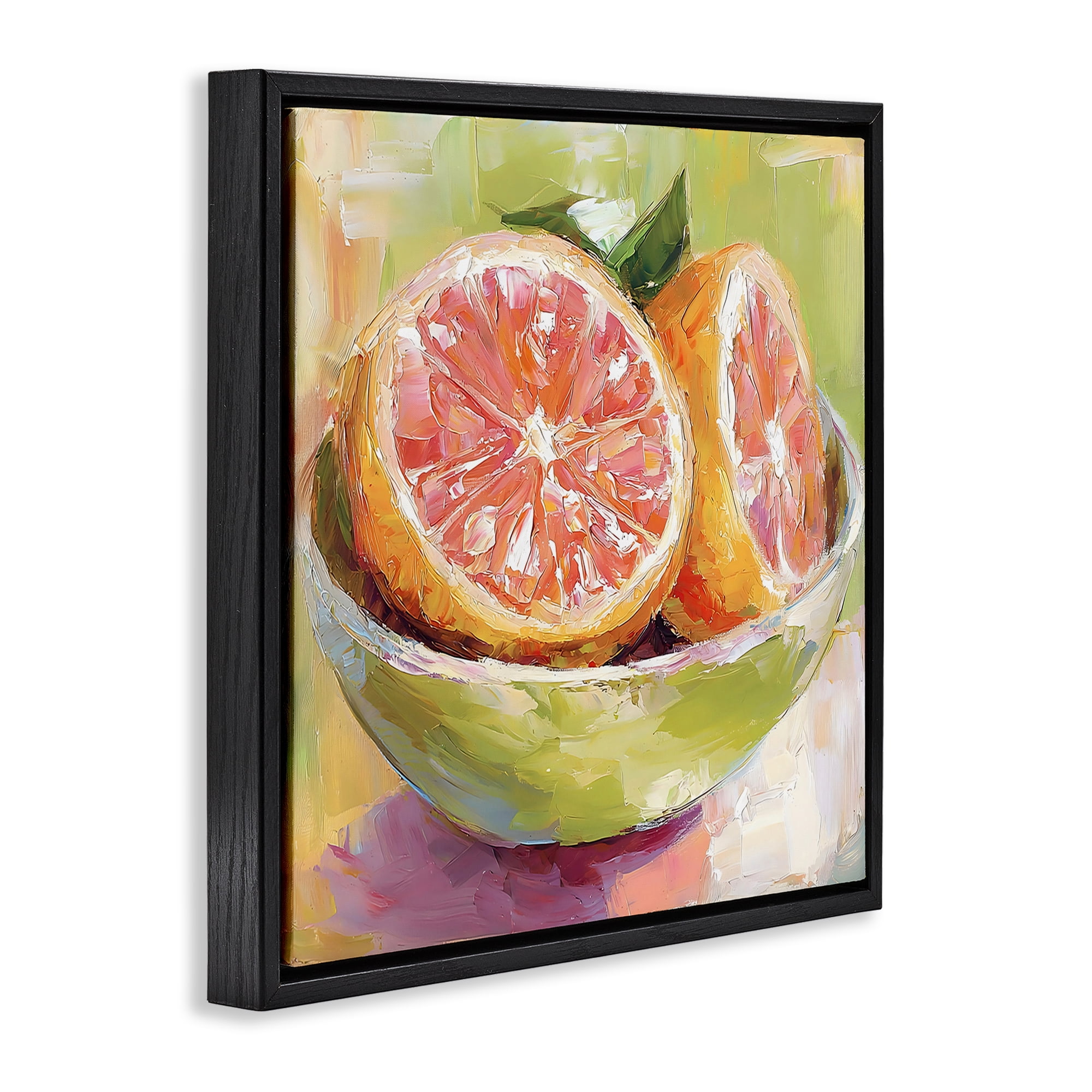Stupell Industries Sliced Grapefruit in Bowl Black Framed Floater Canvas Wall Art, design by Riley B