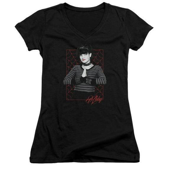 Trevco Ncis-Abby Webs - Junior V-Neck Tee - Black- Small