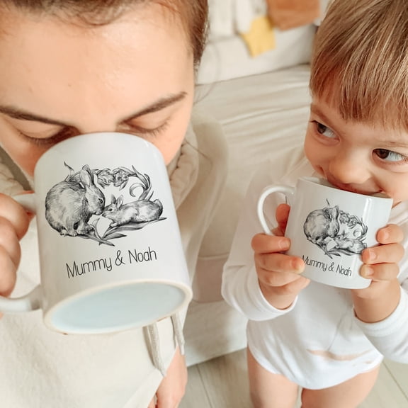 Personalised Matching Family Mug, Mother's Day or Easter Gift, Cute Bunny Mummy & Baby Mini, Mama & Me Coffee Cup
