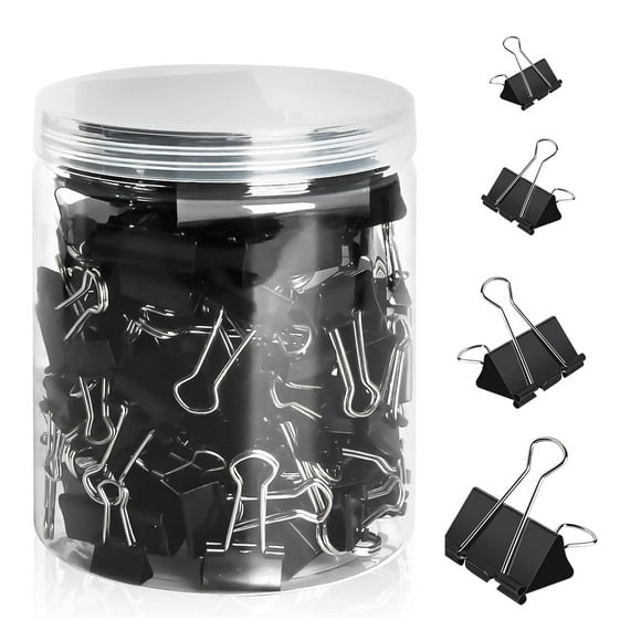 200pcs Binder Clips Assorted Sizes, 4 Sizes Large, Medium, Small, Mini, Metal Paper Clamps, Bulk Black Clips Office Supplies (1 1/4", 1", 3/4", 1/2 Inch)