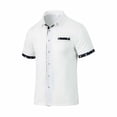 thumbnail image 4 of ZVNAΖH Men's Waffle Knit Bird Print Shirt, Short Sleeve Collared Button Down Casual Top with Contrast Placket, S-3XL, 4 of 5