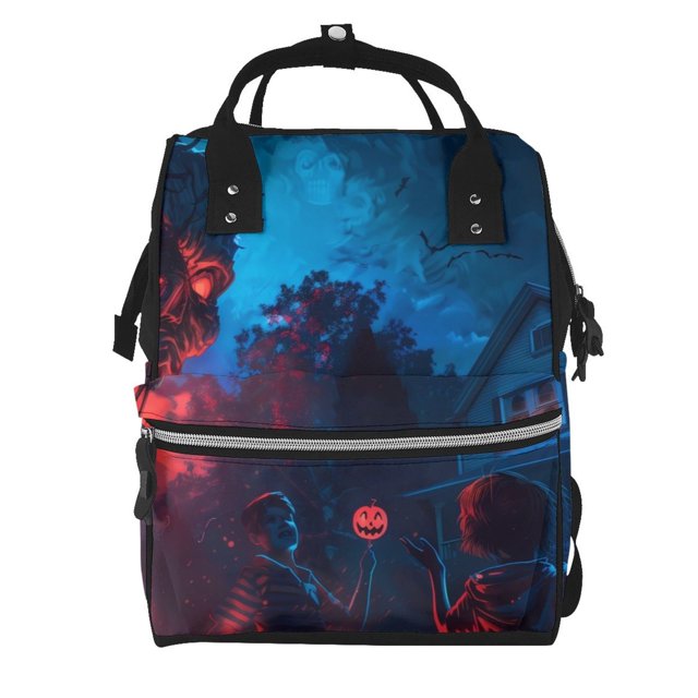 Fotbe Spooky Halloween Night Scene Mochila Maternidad - Lona de Sarga Impermeable, Mochila de Pañales de Gran Capacidad con Múltiples Bolsillos y Correas Ajustables