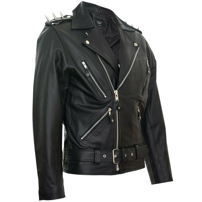 Men's Brando Black ''Ghostrider'' Spiked Leather Biker Men's Brando Black ''Ghostrider'' Spiked Leather Biker