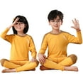 thumbnail image 2 of LYMAYTER Kids Unisex Cotton Underwear Outfits Toddler Solid Color Long Sleeves T-Shirt Warm Pants Set for 2-14 Years 2PCS, 2 of 9