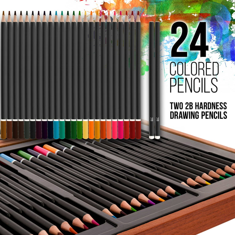 US Art Supply 143-Piece Mega Wood Box Art Painting, Sketching and Drawing  Set in Storage Case - 24 Watercolor Paint Colors, 24 Oil Pastels, 24  Colored