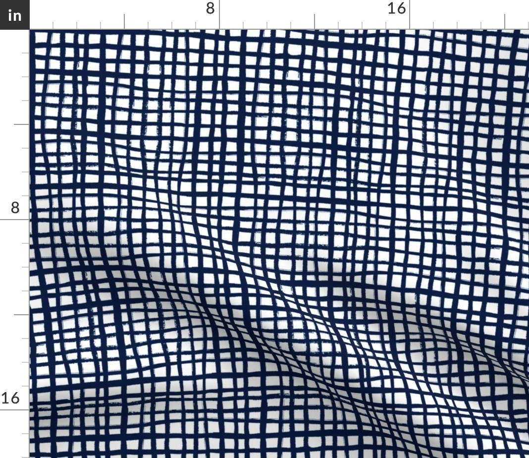 Spoonflower Fabric Grid Lines Navy Blue Coordinate Stripes Modern