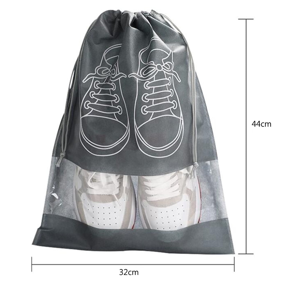 10 Shoe Bags Travel Waterproof Dustproof Fleece Shoe Bag Set with Transparent Window and Drawstring for Shoes/Trainers/Boots/Sandals/Children's Shoes (32*44cm) Non-woven PVC, gray
