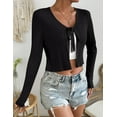 thumbnail image 2 of Women's Tie Front Long Sleeve Rib Knit Shrug Sweaters Cardigan Crop Top, 2 of 6