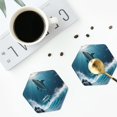 thumbnail image 4 of Fotbe Ice Blue Ocean Cute Dolphin A Drawing Drink Coasters Set of 4 Leather Coasters Spill Protection for Table Desk,Durable and Non Slip Leather Coaster ,4 Inches Drink Mats-Hexagon, 4 of 6