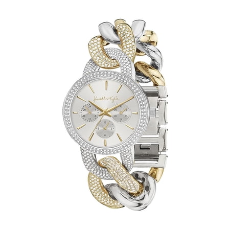 Kendall + Kylie Women's Quartz Two Tone Round Crystal Bezel and Link Metal Strap Watch