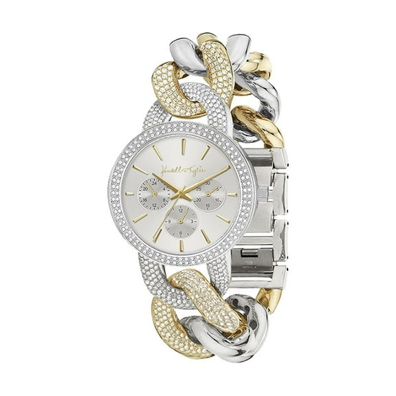 Kendall Kylie Women's Quartz Two Tone Round Crystal Bezel and Link Metal Strap Watch