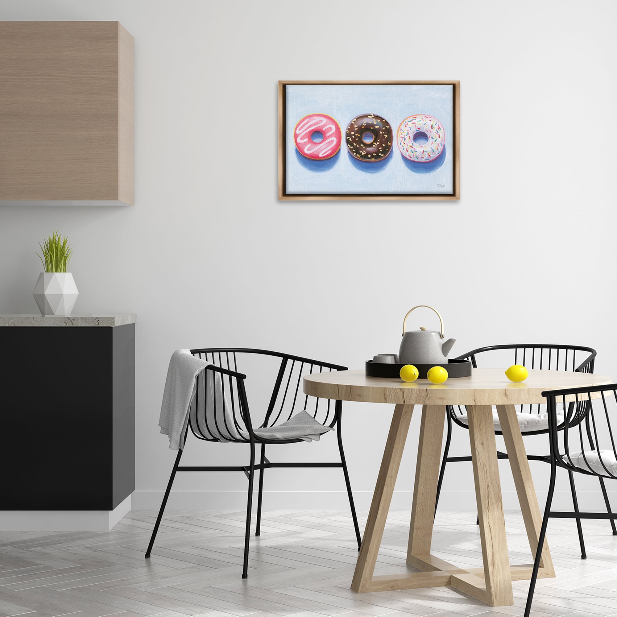 Stupell Industries Three Doughnuts Trio Food & Beverage Painting Brown Floater Framed Canvas Art Print Wall Art, 25 x 17