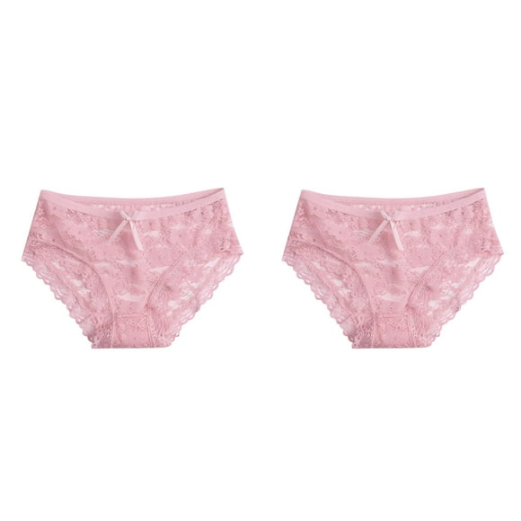 (2-Pack) Rinsvye Women Lace Panties Slip Dress Hollow Mesh Trousers Bow Womens Bikini Panties Microfiber Low Waist Panties