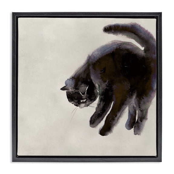 Stupell Industries Modern Simple Cat Watercolor Black Floating Frame Canvas Art, 18 x 18, by Melissa Wang