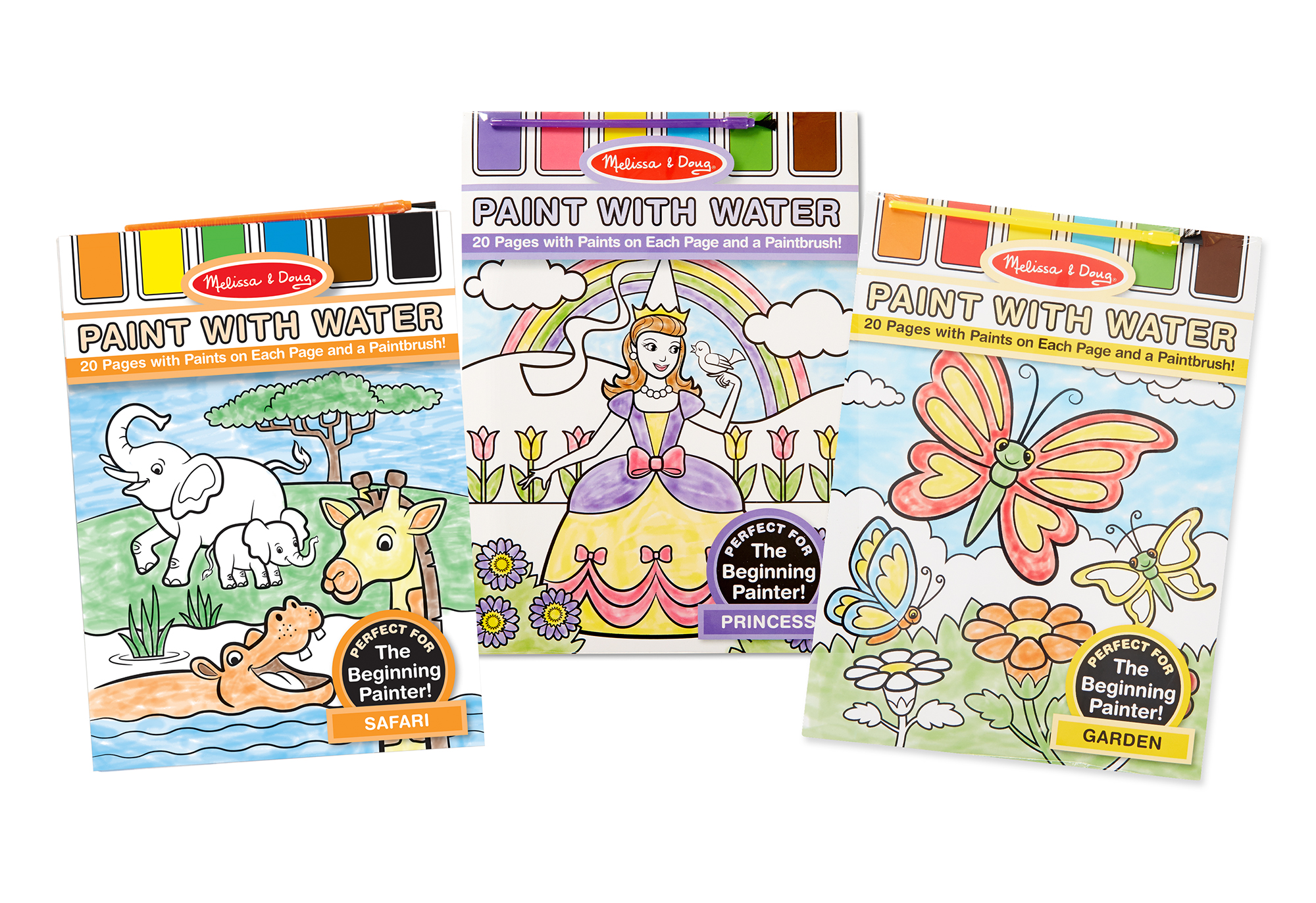 Melissa & Doug Paint With Water Activity Books Set Safari, Princess