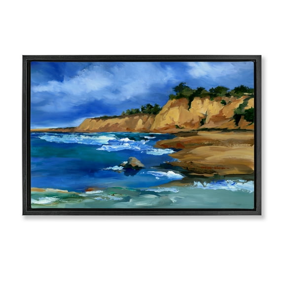 Stupell Industries Beachside Cliffs Landscape Landscape & Nature Painting Black Floater Framed Canvas Art Print Wall Art, 25 x 17