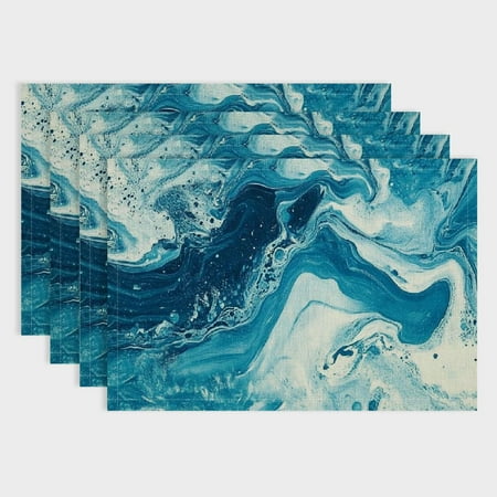 

Pratyus 4pcs Marble Swirl Ocean Party Table Linen Placemat Set for Birthday Parties Christmas Home Decoration - Heat Resistant & Insulated 18x12in