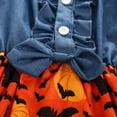thumbnail image 4 of Toddler Baby Kid Girls Halloween Dress Bow Ruffles Denim Pumpkin Party Dress, 4 of 5