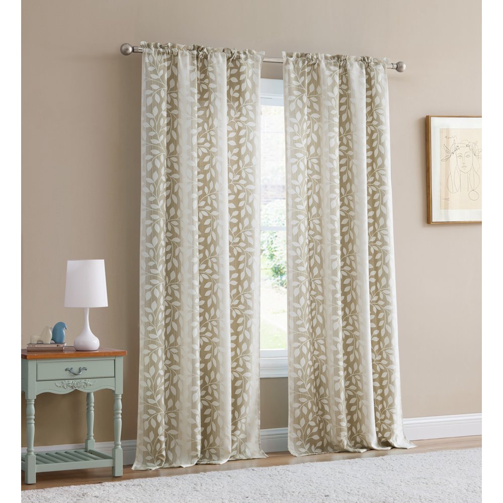 Mainstays Textured Curtain, Natural Leaf 84 inch, Set of (2