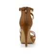 thumbnail image 2 of BLISSFUL STEP Women's Shoes Strappy Stiletto Heels Platform Ankle Strap Open Toe Faux Suede Sandals Brown 6, 2 of 7