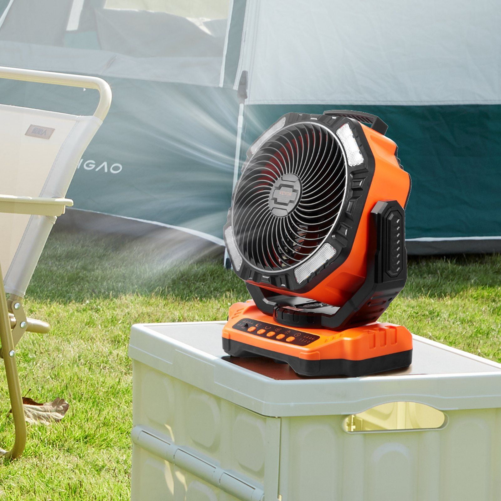 VEVOR Portable Fan Rechargeable 13 inch, Battery Powered Fan with LED Lantern, 4 Speeds Adjustable & 45/90Automatic Swivel & Timer , USB Battery Operated Fans for Travel Bedroom Home Camping Office