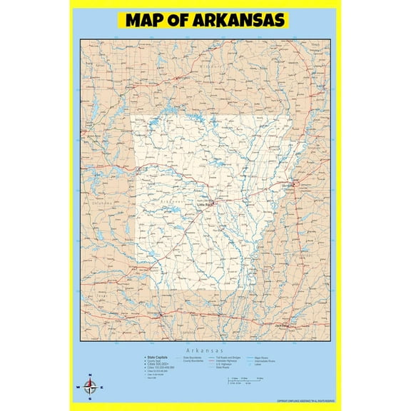 Arkansas Map Poster - Laminated Wall Map - Style D - 18x24 - Ideal for Classrooms and Homes – Features Bright Colors and Vivid Imagery