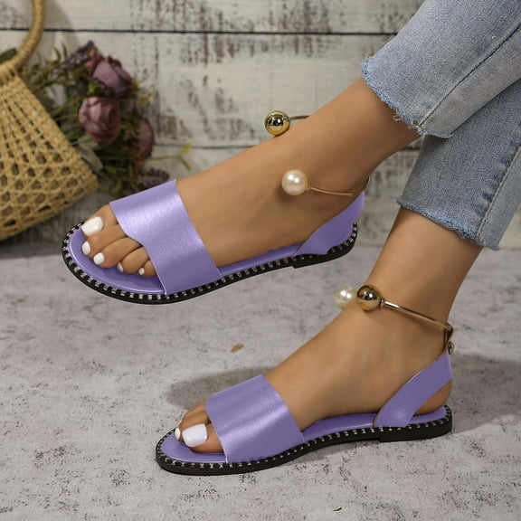 OWUUcdse Women's Comfort Sandals, Open Toe Non-slip Buckle Soft Sole Summer Shoes Purple Size 40