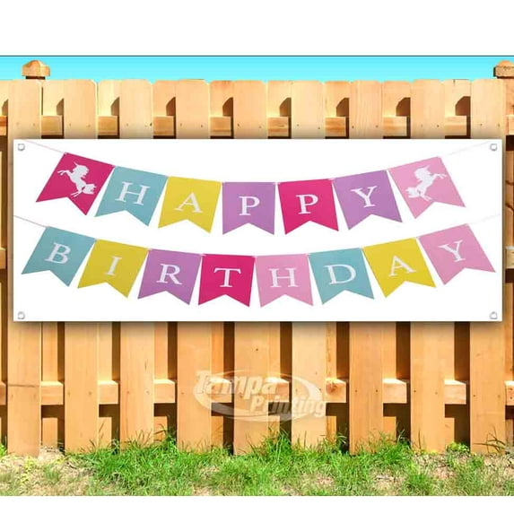 Happy Birthday 13 oz Vinyl Banner With Metal Grommets