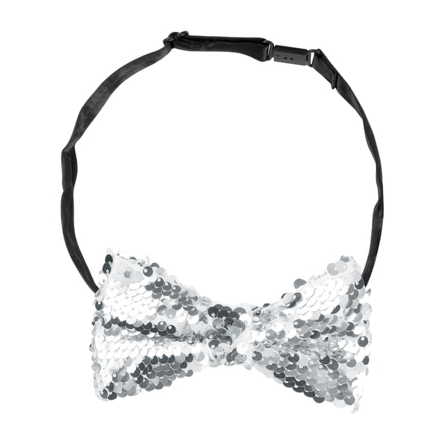 INSPIRAR CHIC Día del Padre Corbatas de Moño para Hombre con Lentejuelas Brillantes y Reversibles de Dos Colores, Corbatas Pre-atadas para Fiesta, Talla Única Plateada