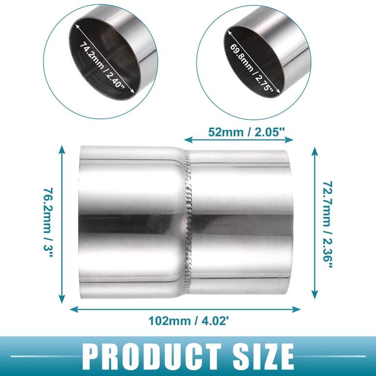 2-Pack Stainless Steel Exhaust Pipe Adapter - 2.75" To 3" Reducer Connector For Car Exhaust Systems